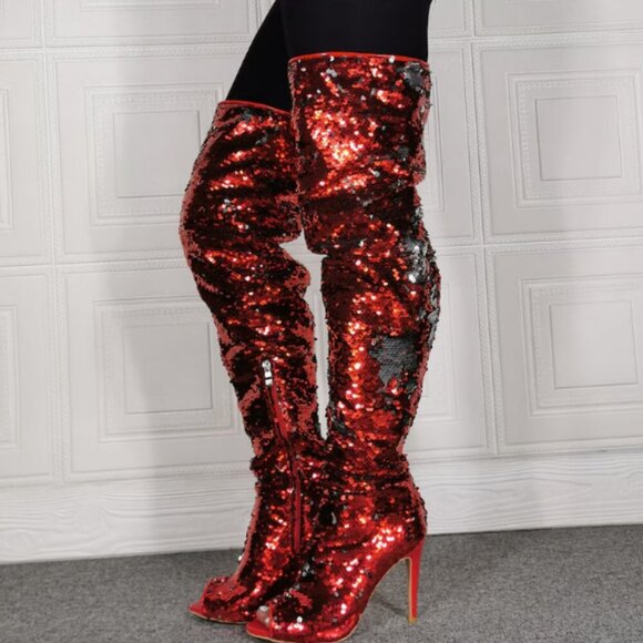 " ESSENTIAL ELEGANCE "Over The Knee High Boots Sequins Peep Toe ( BRAND NEW!!!!! - Picture 3 of 7